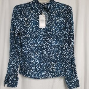 Womens Blue and White Print MANGO Blouse Eco Friendly Size 6